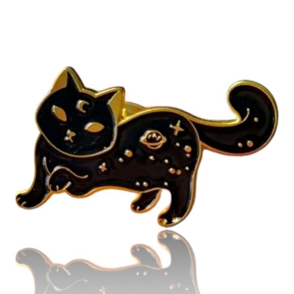 American Vintage Other - Black & Gold Cat Enamel Pin Mystical magical Spooky Cat Fashion pins Moon planet